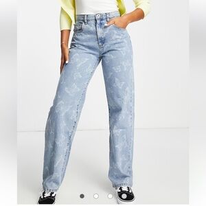 Cotton On 90s style straight leg blue jeans with butterfly print